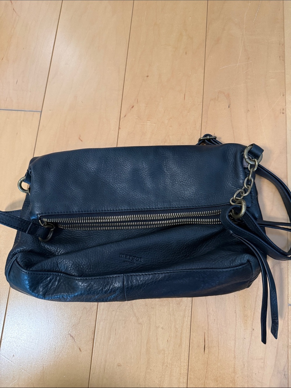 Margot Black Leather Crossbody with Antique Brass Hardware